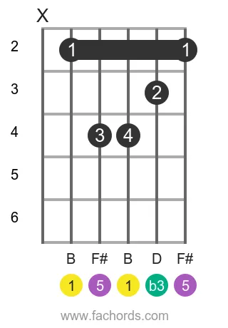 B minor guitar chord common version