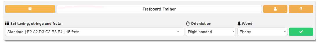 guitar fretboard trainer: settings for alternate tunings, bass guitar, left handed guitar players view