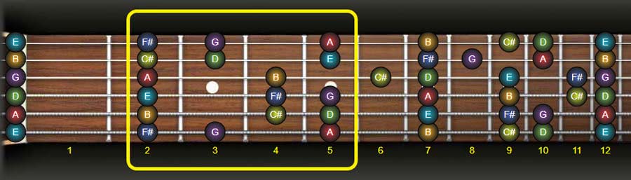 D major scale guitar fingering on fret 2